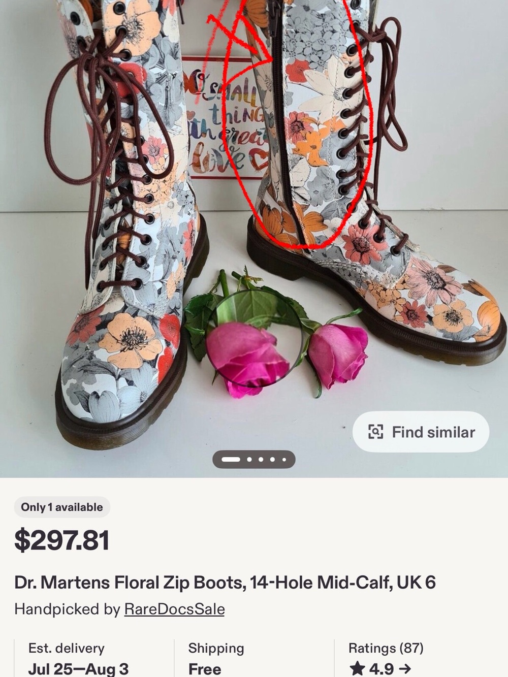 Dr. Martens RARE FIND Floral Leather Combat Boots Size 8 US Sold Out 🔥MSRP 298$ - Picture 4 of 8